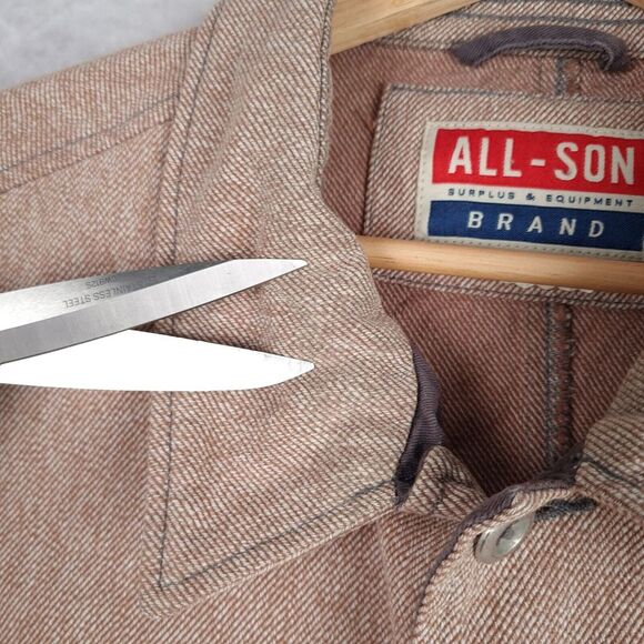 All-Son Shirt Jacket Mens Large Brown Heavy Denim Button Up Overshirt Workwear - Picture 3 of 16